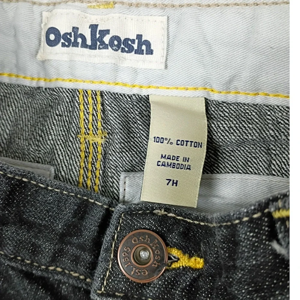 OshKosh Carpenter Jeans Kids 7 Husky Black Excellent Denim Utility Pants 4725094